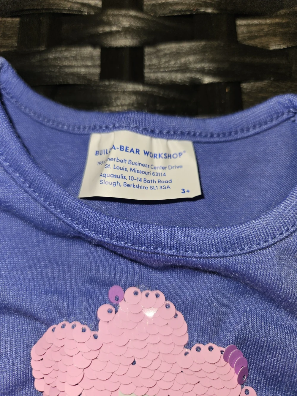 Build-A-Bear Blue Flutter Sleeve Tee with Pink Sequin Flower